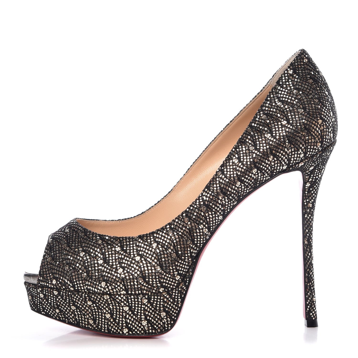 Christian Louboutin Glitter Palace SP Oxyde Fetish Peep 130 Pumps 39 Platine Silver 1 of 8