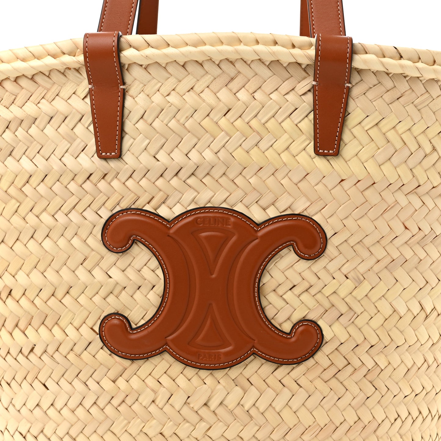 Raffia Calfskin Triomphe Medium Panier Tan
