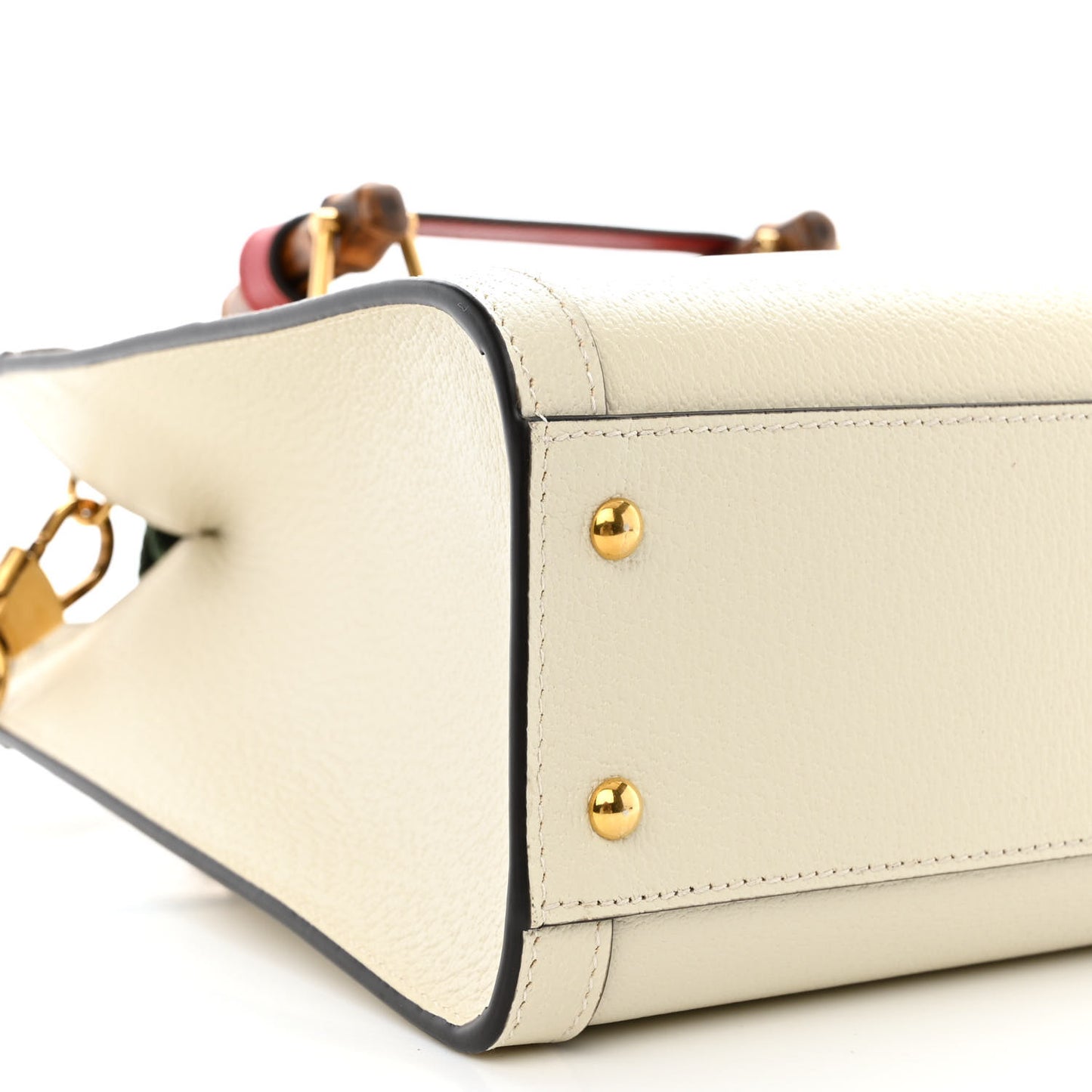 Textured Dollar Calfskin Web Small Diana Tote Bag Mystic White