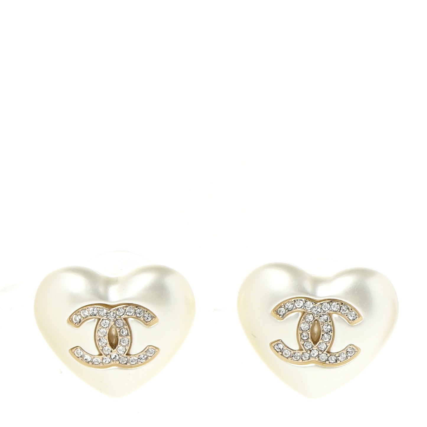Pearl Crystal CC Heart Earrings Gold