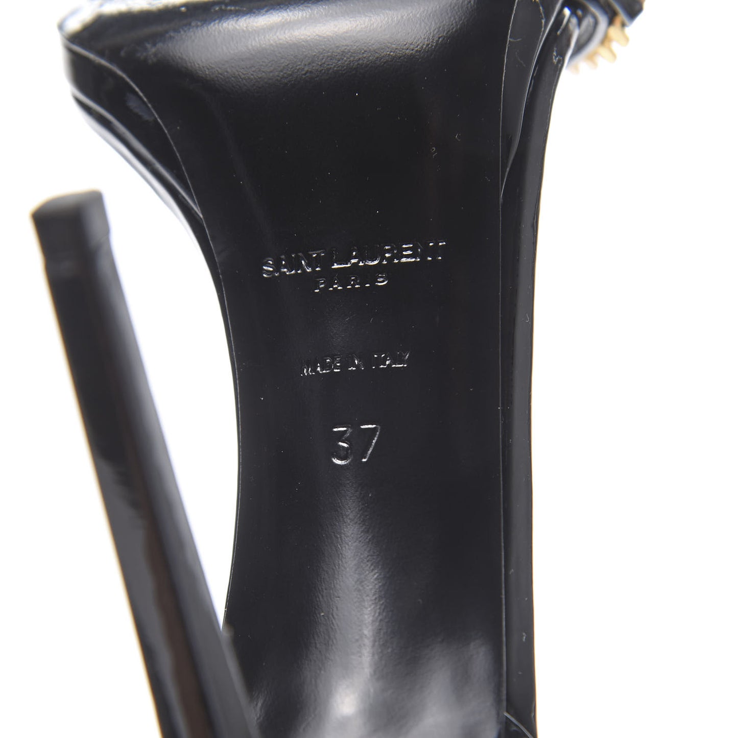 Patent Calfskin Chain Jane 110 Ankle Strap Sandals 37 Black