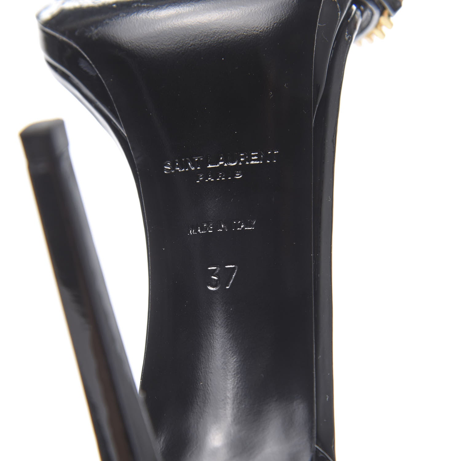 Saint Laurent Patent Calfskin Chain Jane 110 Ankle Strap Sandals 37 Black 7 of 8