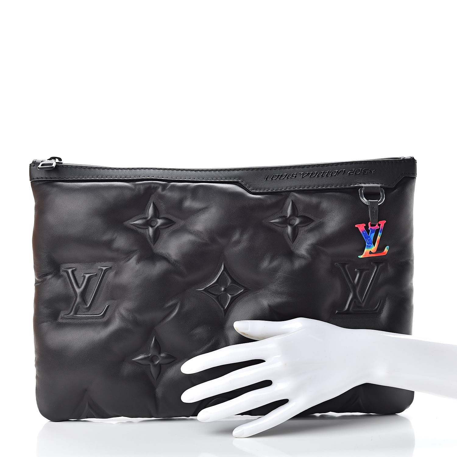 Louis Vuitton Lambskin Puffer A4 Pouch Black 3 of 8