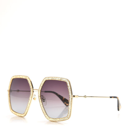 Gucci Glitter Acetate Oversize Square Frame Sunglasses GG0106S Gold 1 of 8
