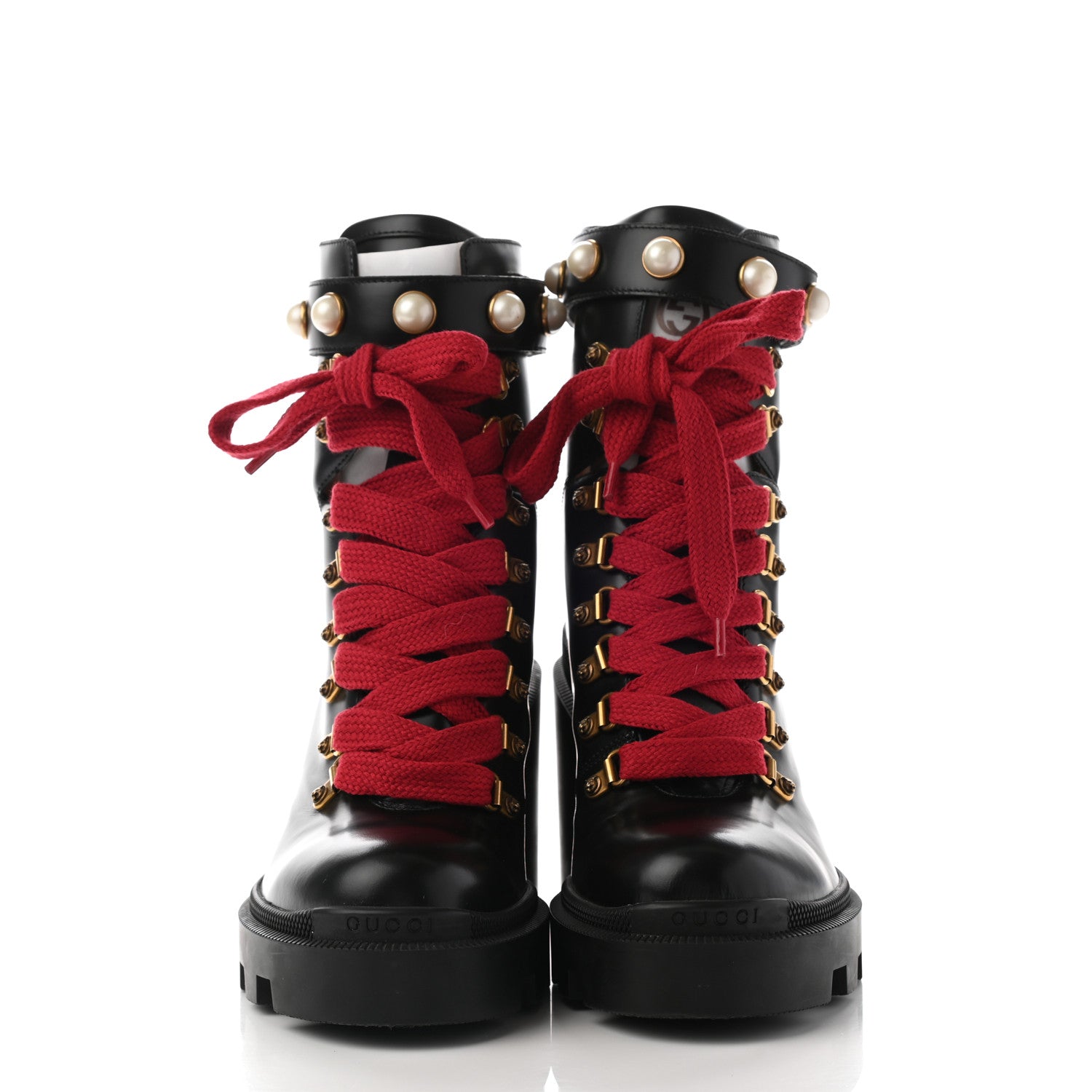 Gucci Magnum Calfskin Pearl Lace Up Combat Ankle Boots 38 Black 2 of 13