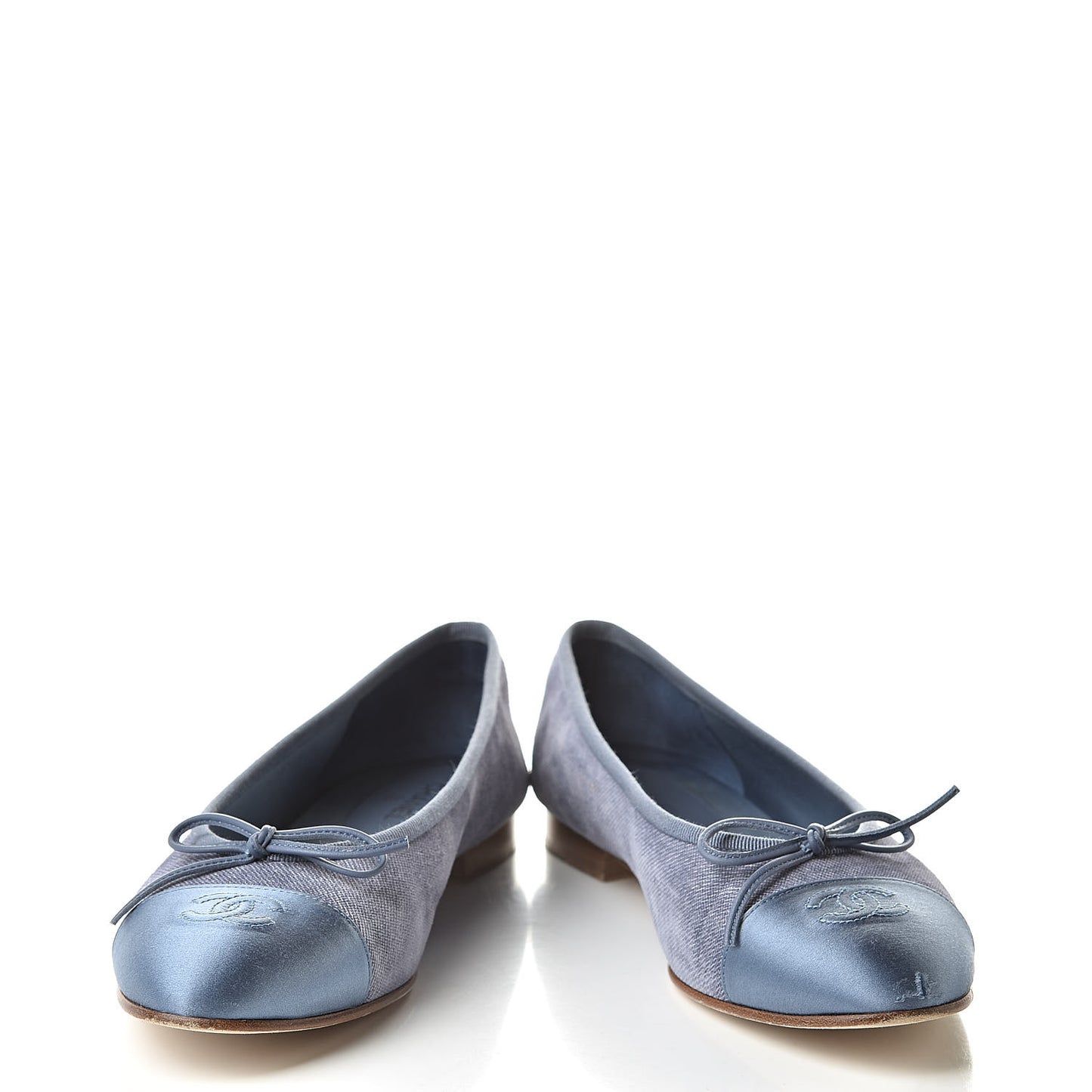Satin Denim Goatskin CC Cap Toe Ballerina Flats 39.5 Blue