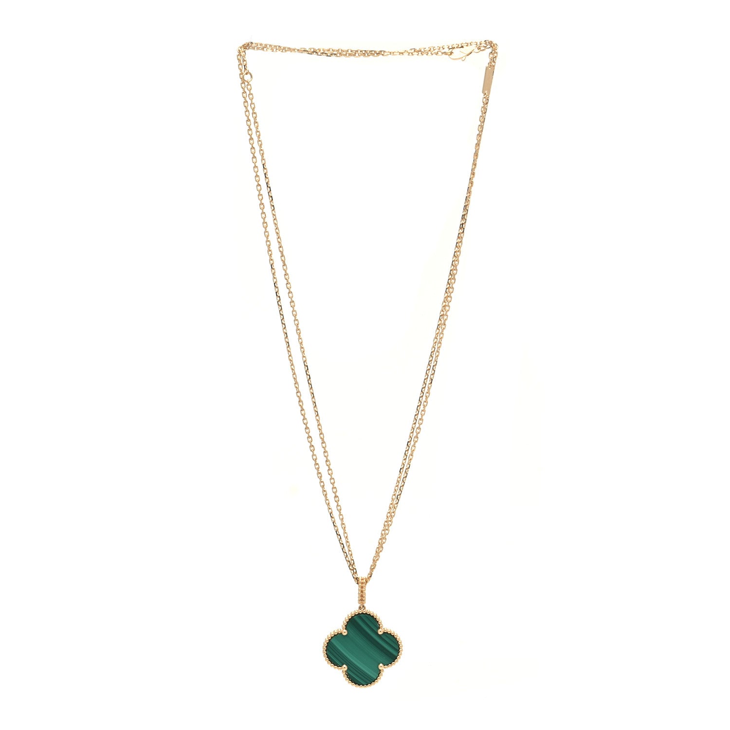 Van Cleef & Arpels 18K Yellow Gold Malachite Magic Alhambra Pendant Necklace 3 of 7