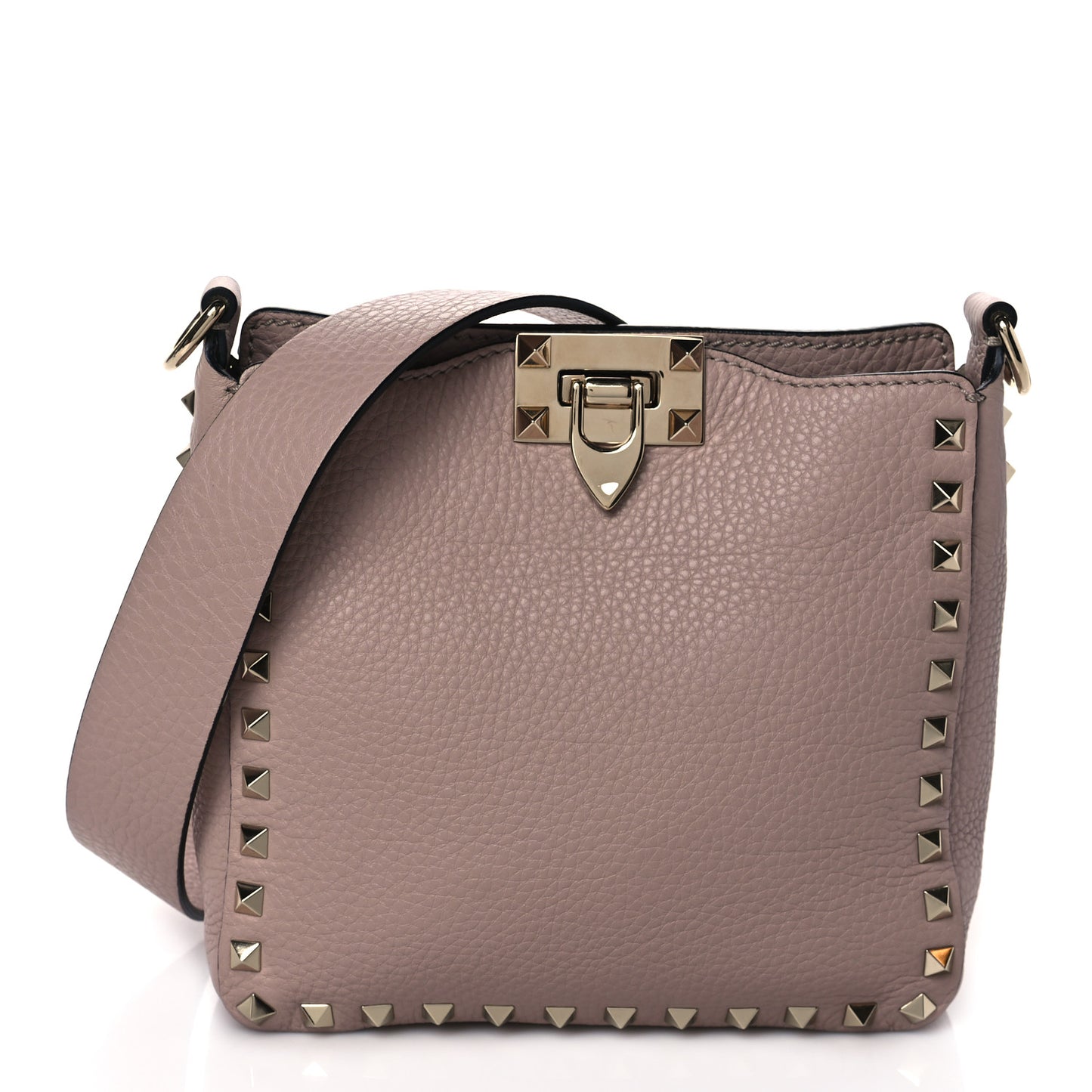 Pebbled Calfskin Mini Rockstud Flip-Lock Messenger Bag Poudre