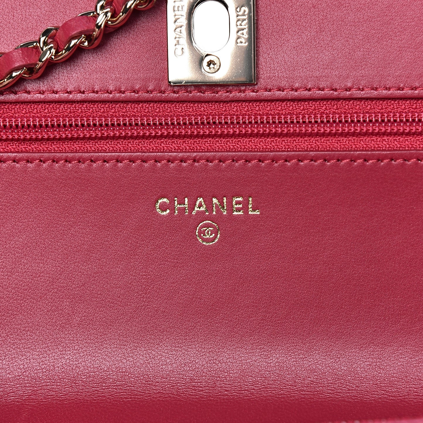 Lambskin Quilted Trendy CC Wallet On Chain WOC Dark Pink