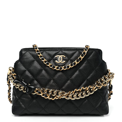Chanel Shiny Caviar Quilted Bow Pouch Black 1 of 11