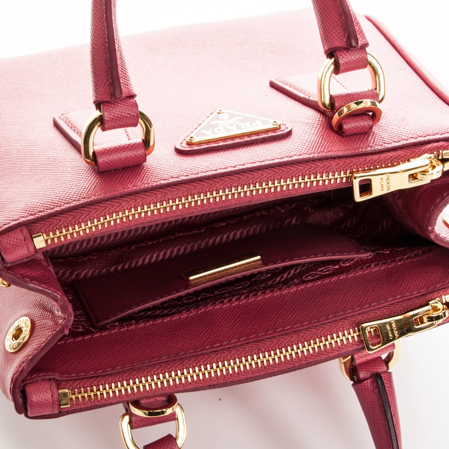 Saffiano Lux Micro Galleria Double Zip Tote Peonia