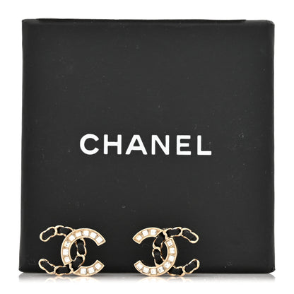 Chanel Crystal Baguette Lambskin Chain CC Vintage Allure Stud Earrings Black Gold 5 of 5