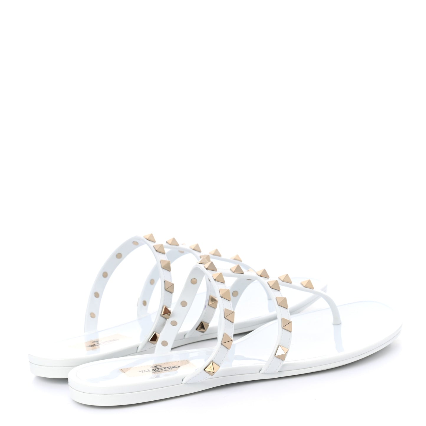 PVC Jelly Rockstud Caged Flat Thong Sandals 38 Optic White