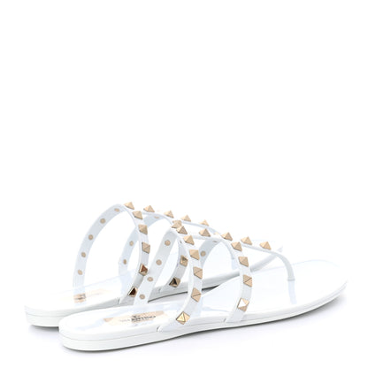 Valentino Garavani PVC Jelly Rockstud Caged Flat Thong Sandals 38 Optic White 4 of 8