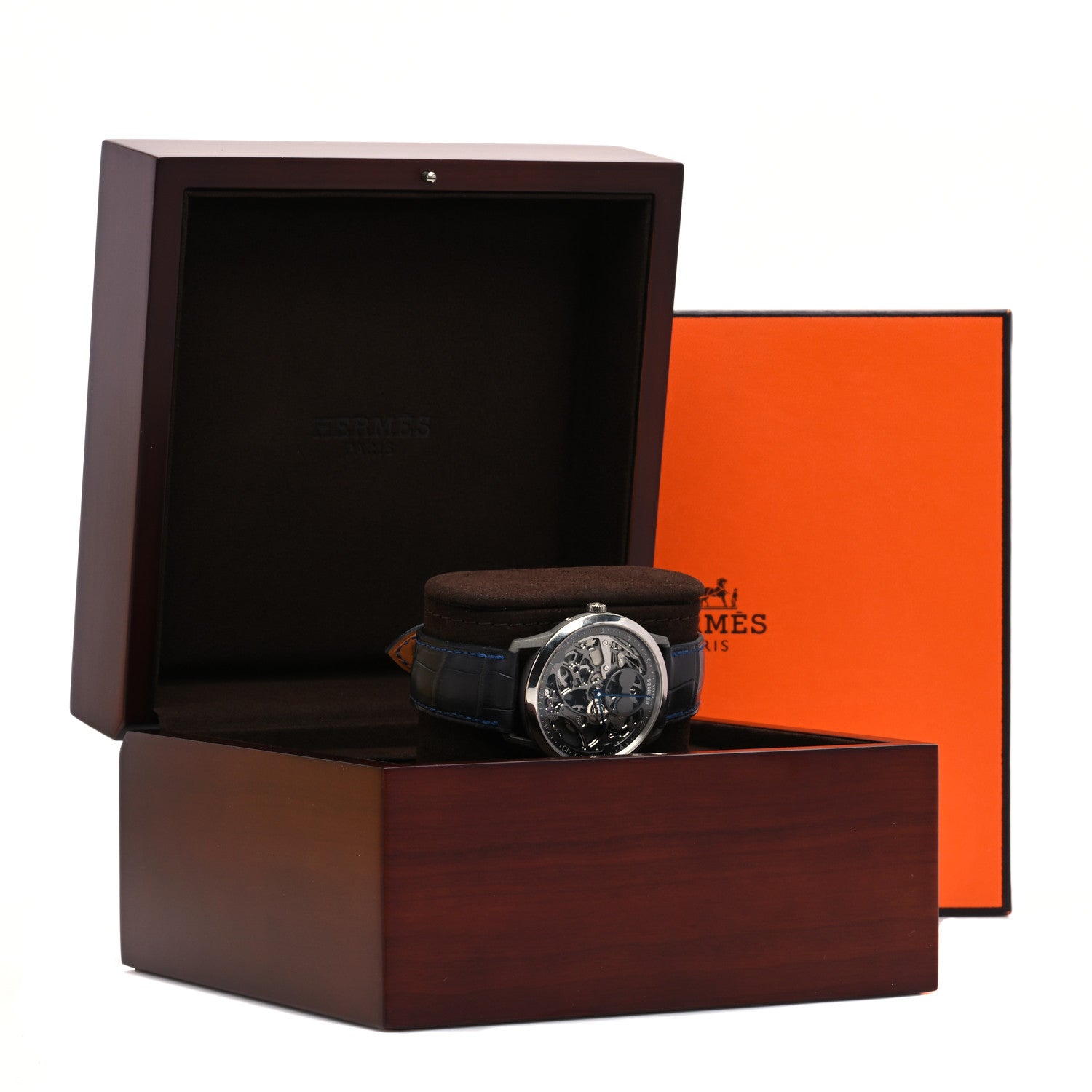 Hermes Platinum Titanium Alligator 39.5mm Slim d'Hermes Squelette Lune Automatic Watch Graphite 5 of 5