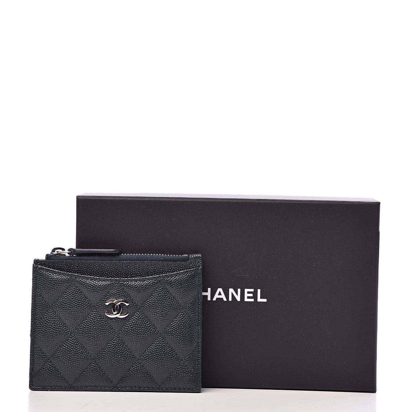 Caviar Quilted CC Zip Card Holder Navy