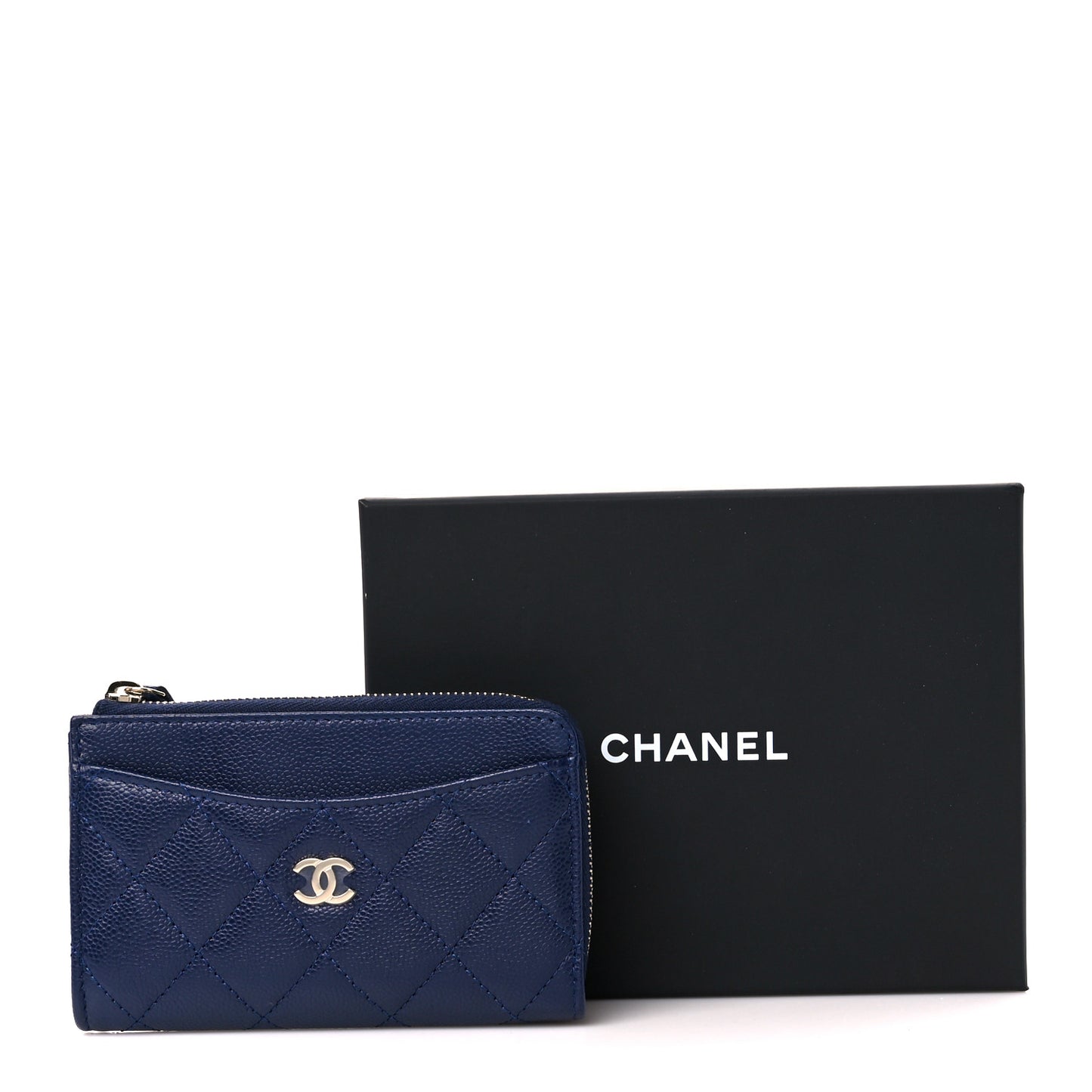 Caviar Quilted CC Zip Around Card Holder Navy