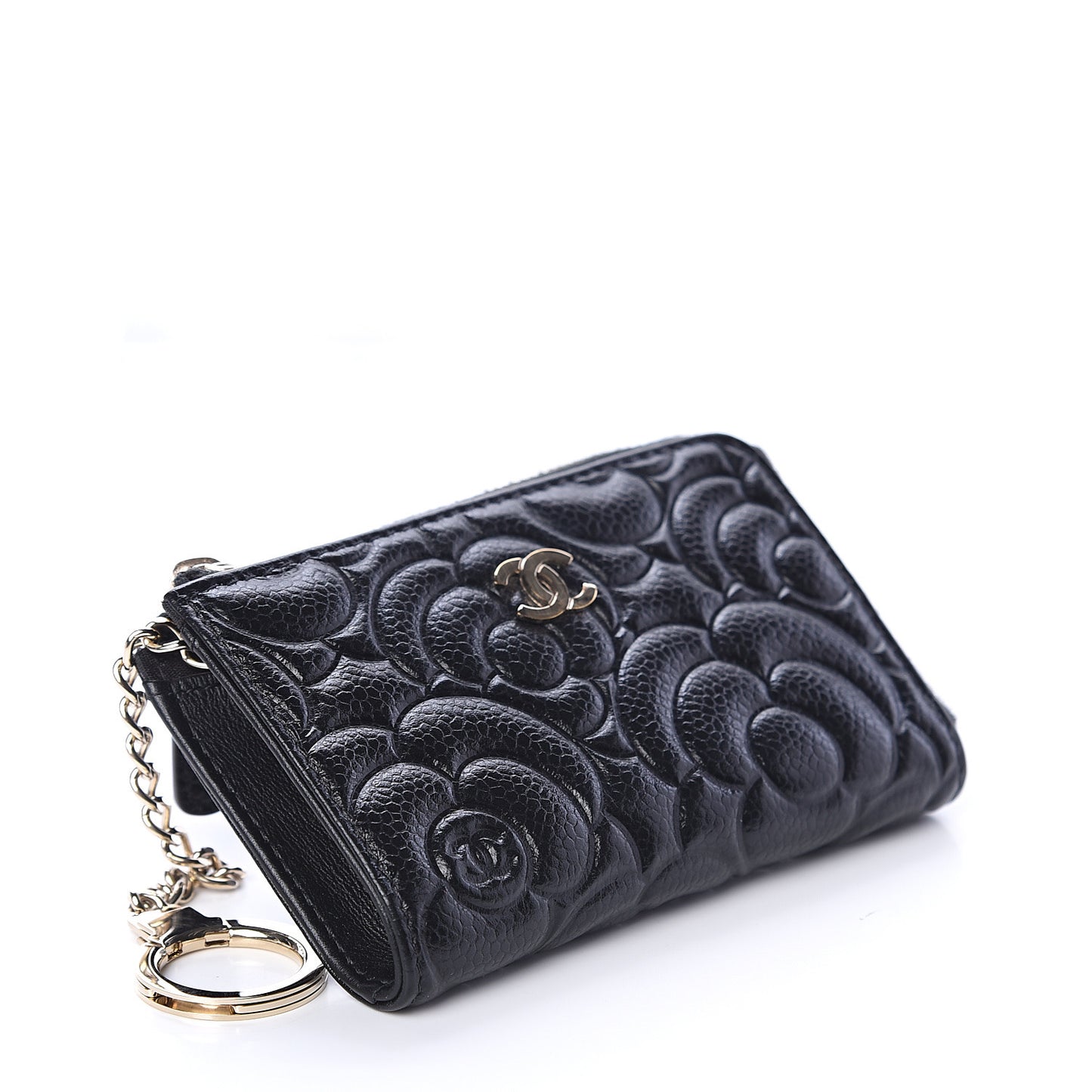 Caviar Camellia Embossed Key Holder Case Black