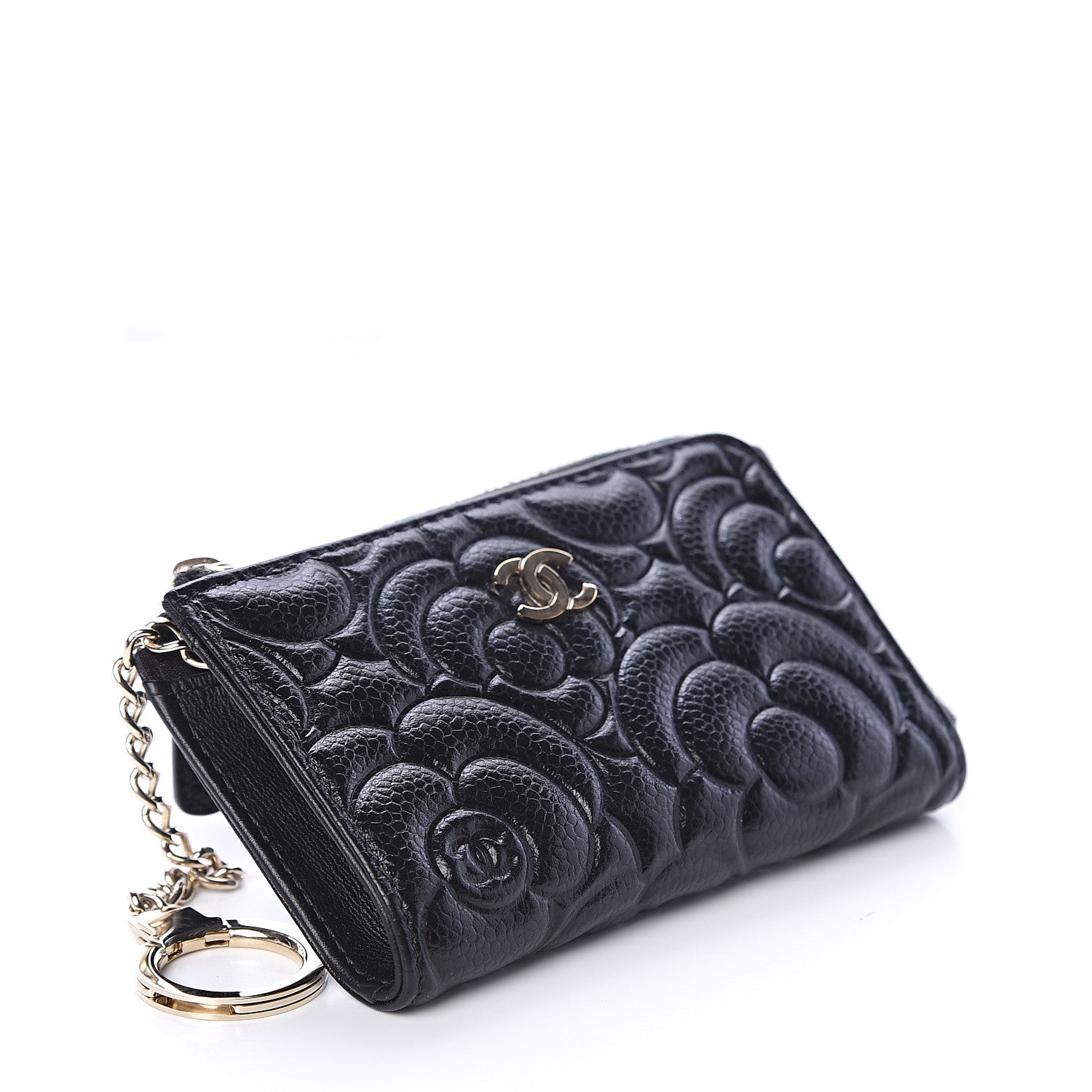 Chanel Caviar Camellia Embossed Key Holder Case Black 3 of 5