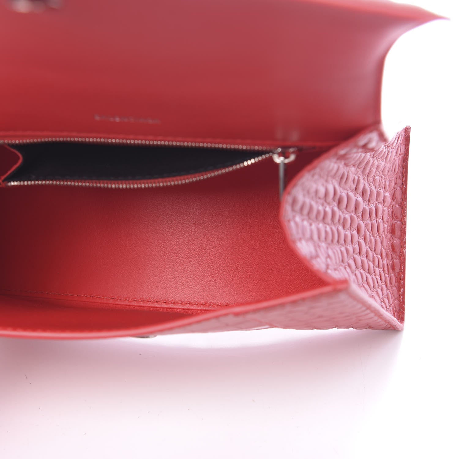 Balenciaga Shiny Calfskin Tonal B Crocodile Embossed Small Hourglass Top Handle Bag Bright Red 5 of 10