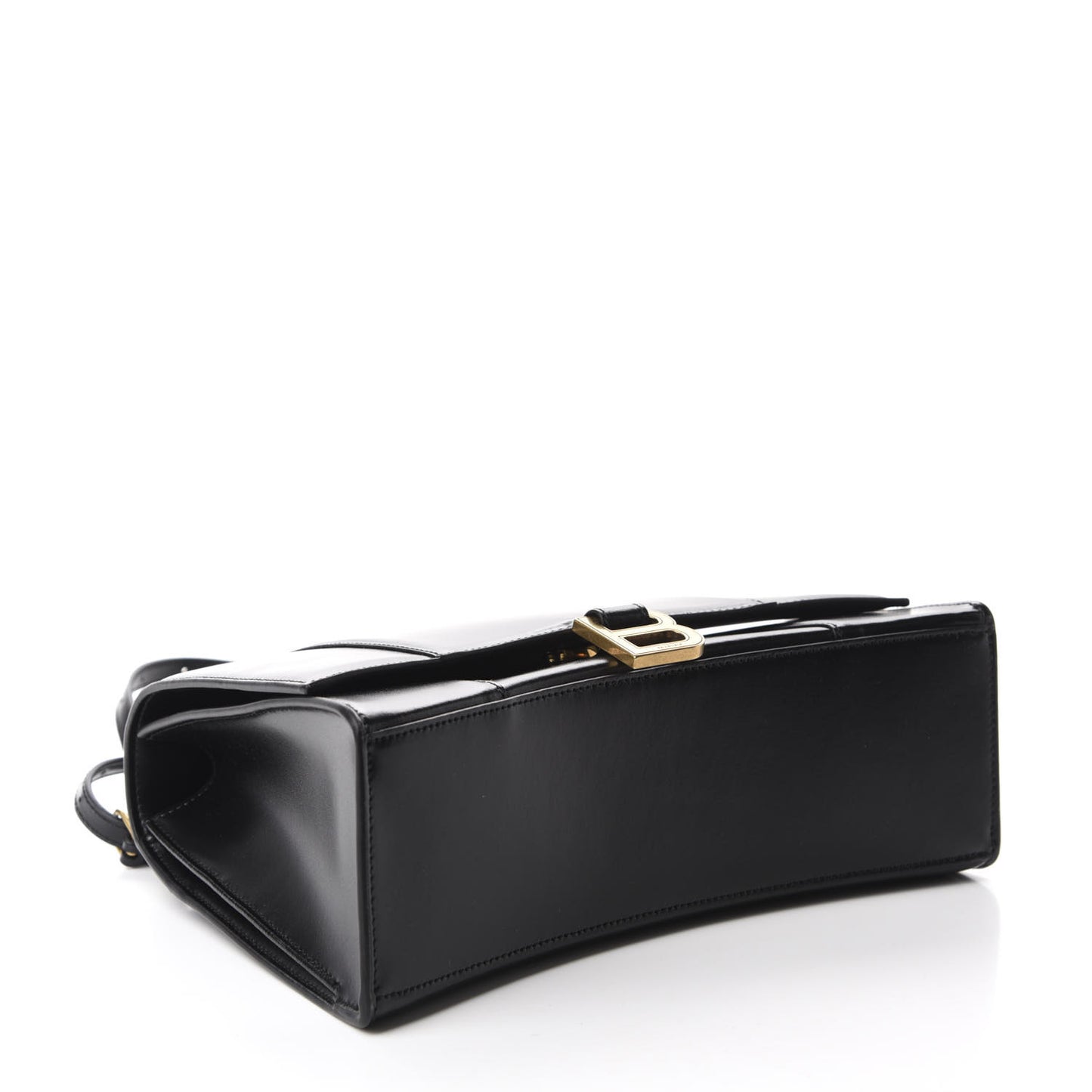 Shiny Box Calfskin Medium Hourglass Top Handle Bag Black