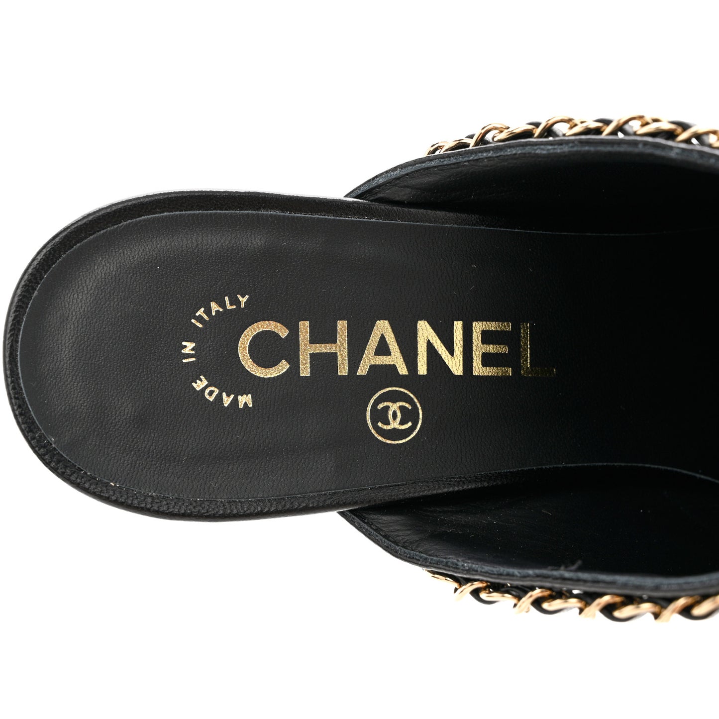 Lambskin Grosgrain Cap Toe Chain Mule 41 Black