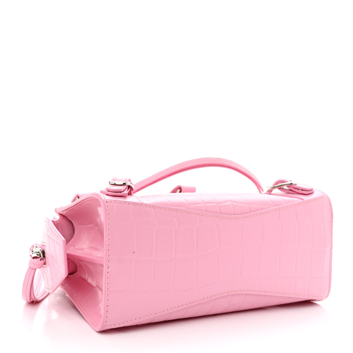 Semi Shiny Calfskin Crocodile Embossed Neo Classic Silver Hardware Mini City Pink