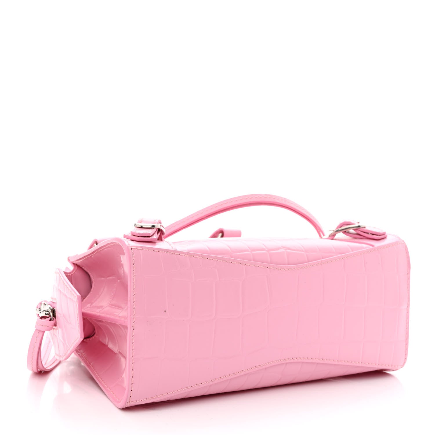 Balenciaga Semi Shiny Calfskin Crocodile Embossed Neo Classic Silver Hardware Mini City Pink 4 of 10