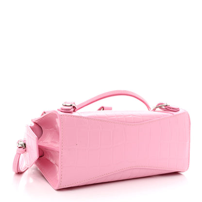 Balenciaga Semi Shiny Calfskin Crocodile Embossed Neo Classic Silver Hardware Mini City Pink 4 of 10