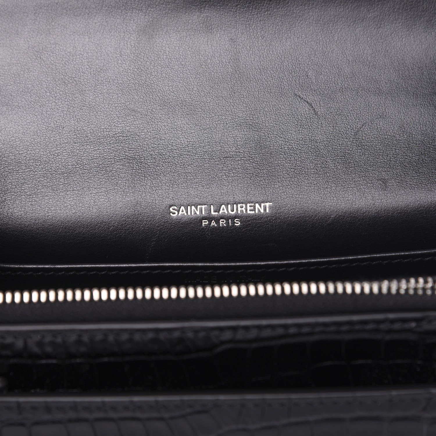 Saint Laurent Calfskin Crocodile Embossed Monogram Sunset Chain Wallet Black 5 of 8