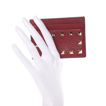 Valentino Garavani Pebbled Calfskin Rockstud Card Holder Burgundy 2 of 7