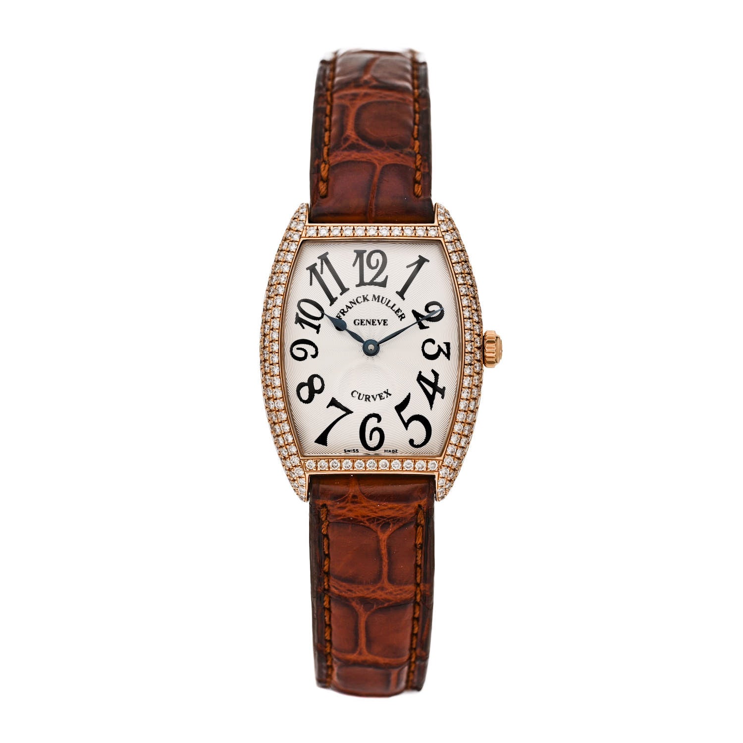 Franck Muller 18K Yellow Gold Alligator Diamond Bezel 29mm Cintree Curvex Quartz Watch 7502QZD 1 of 7