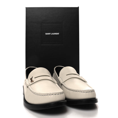 Saint Laurent Calfskin Penny Loafers 37.5 Pearl 10 of 10