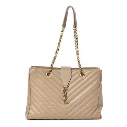 Saint Laurent Lambskin Matelasse Chevron Monogram Shopping Bag Dark Beige 1 of 13