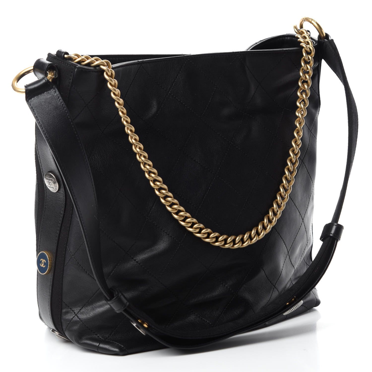 Chanel Calfskin Stitched Large Button Up Hobo Black 3 of 10
