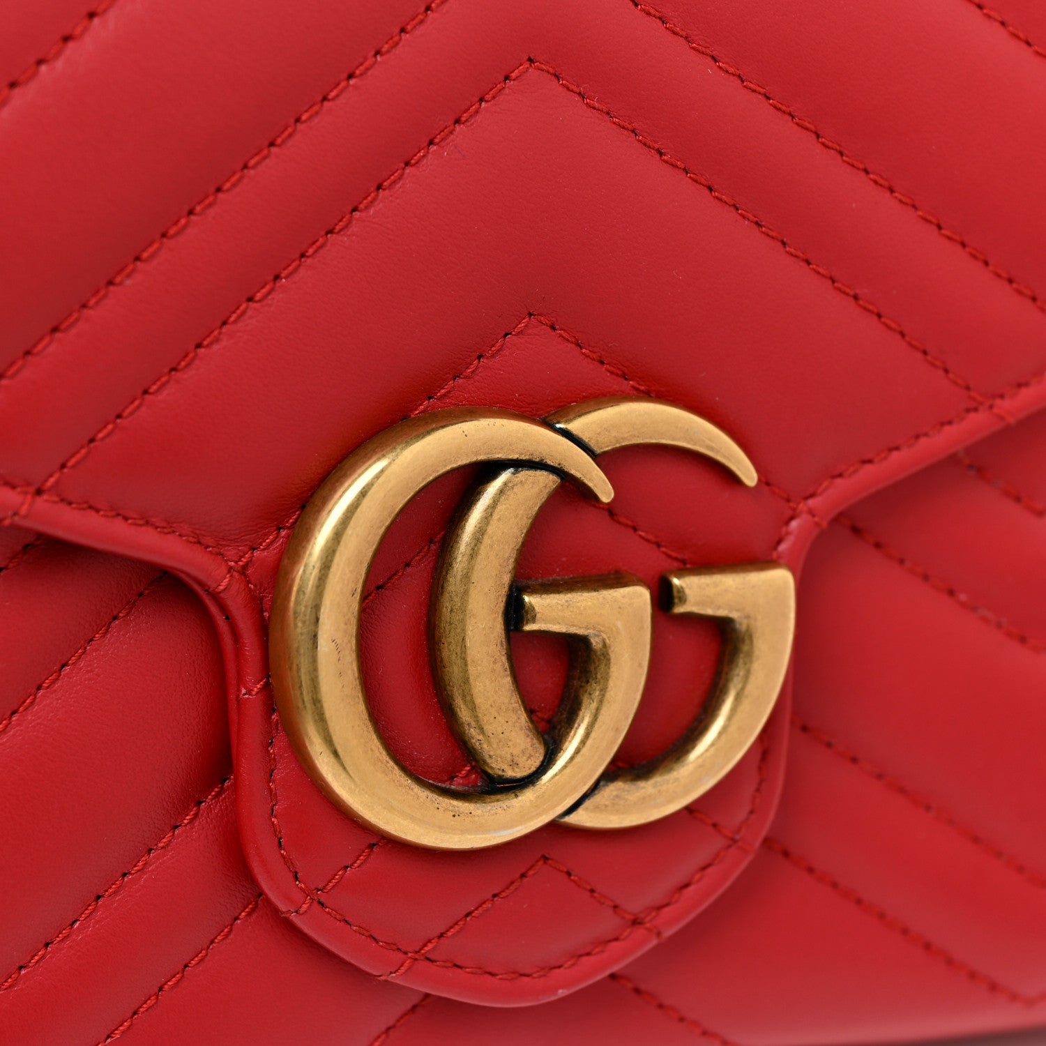 Gucci Calfskin Matelasse GG Marmont Chain Wallet Hibiscus Red 17 of 18