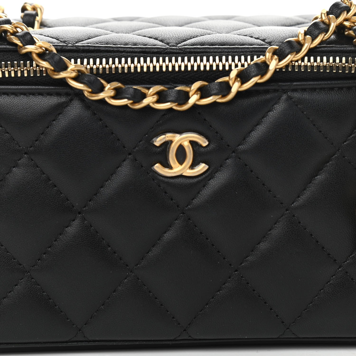 Chanel Lambskin Quilted Small Pearl Crush Vanity Case With Chain Black 8 of 11