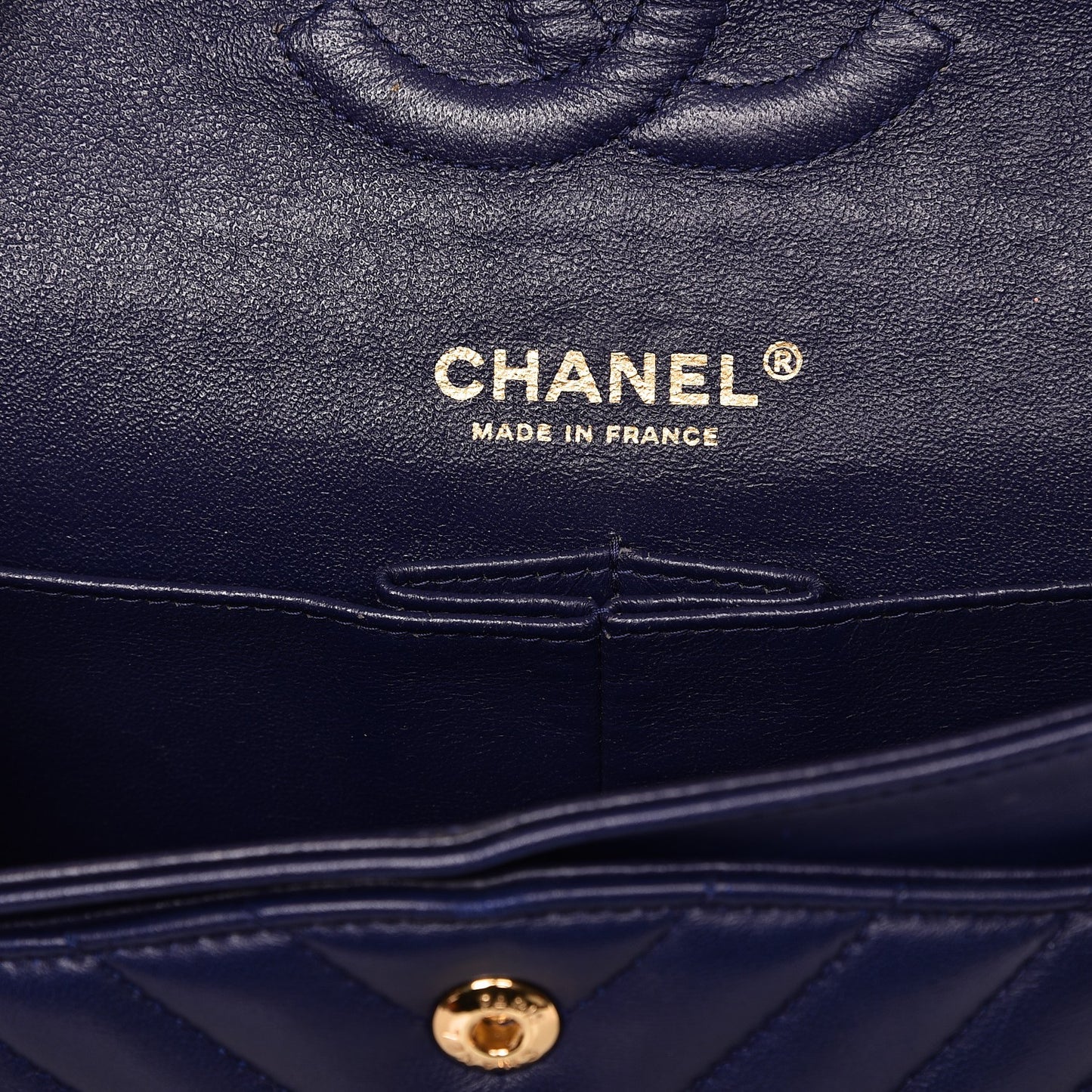 Lambskin Chevron Quilted Medium Double Flap Blue