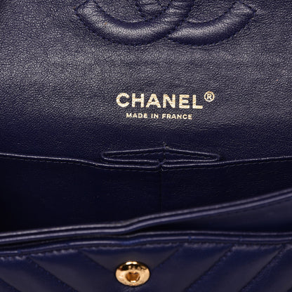Chanel Lambskin Chevron Quilted Medium Double Flap Blue 6 of 15
