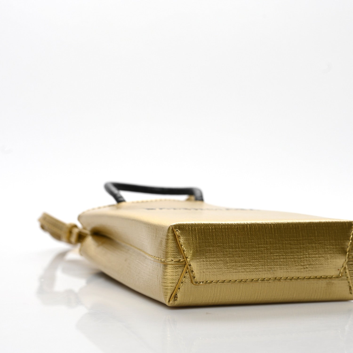 Balenciaga Metallic Textured Calfskin Logo Shopping Phone Holder Bag Gold 4 of 8