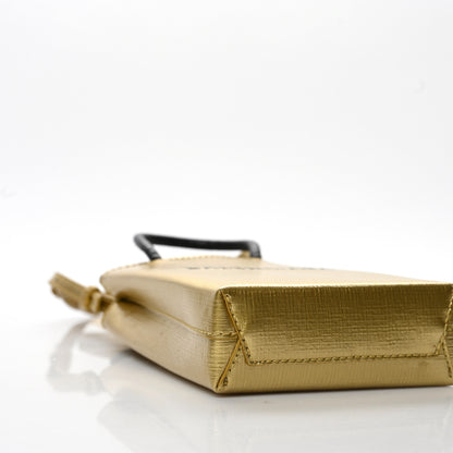 Balenciaga Metallic Textured Calfskin Logo Shopping Phone Holder Bag Gold 4 of 8