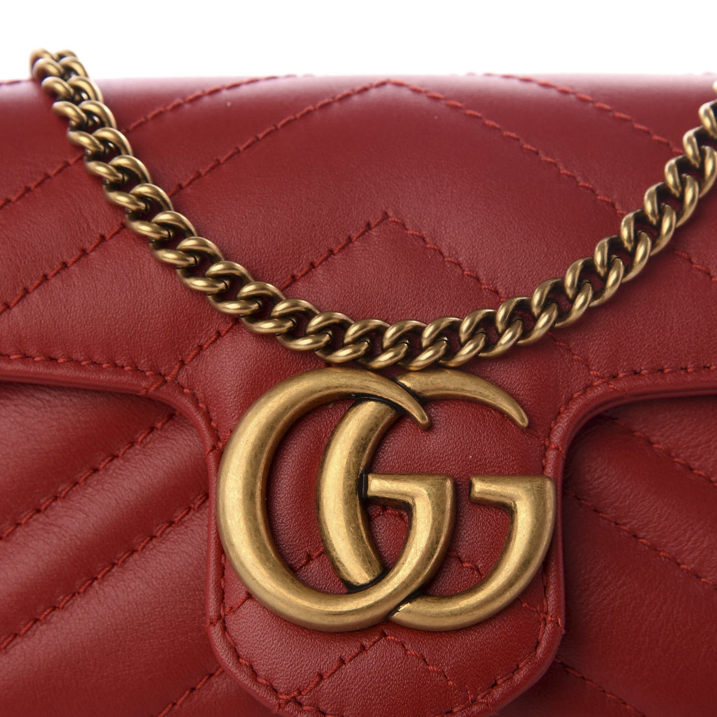 Calfskin Matelasse Super Mini GG Marmont Shoulder Bag Hibiscus Red