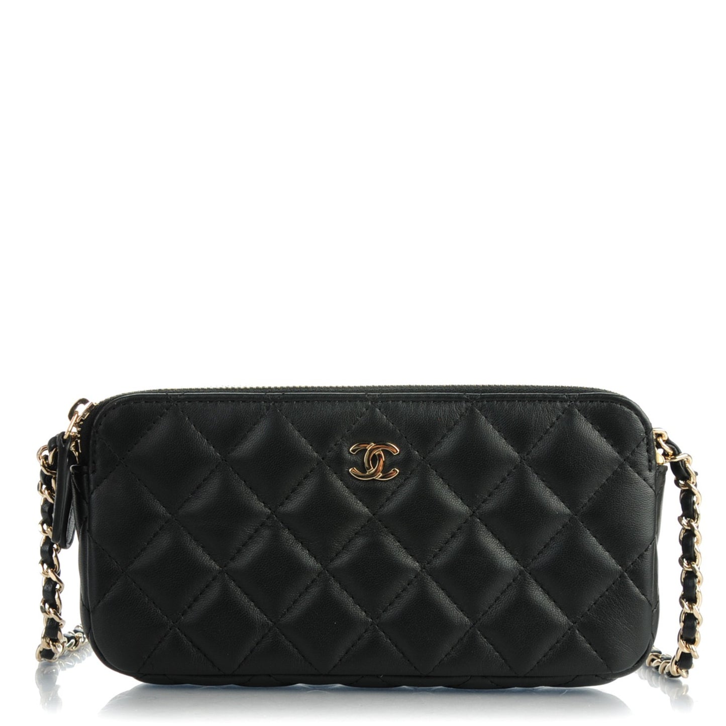 Lambskin Quilted Small Clutch With Chain Black