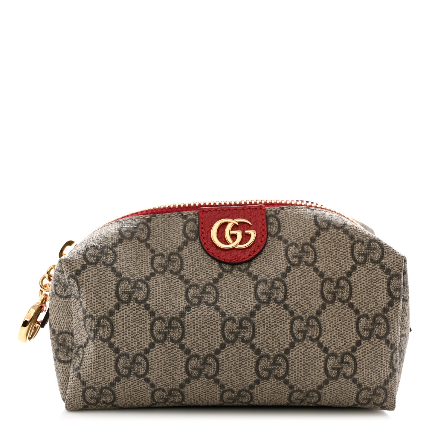 Soft GG Supreme Monogram Calfskin Small Ophidia Cosmetic Case Beige Ebony Hibiscus Red