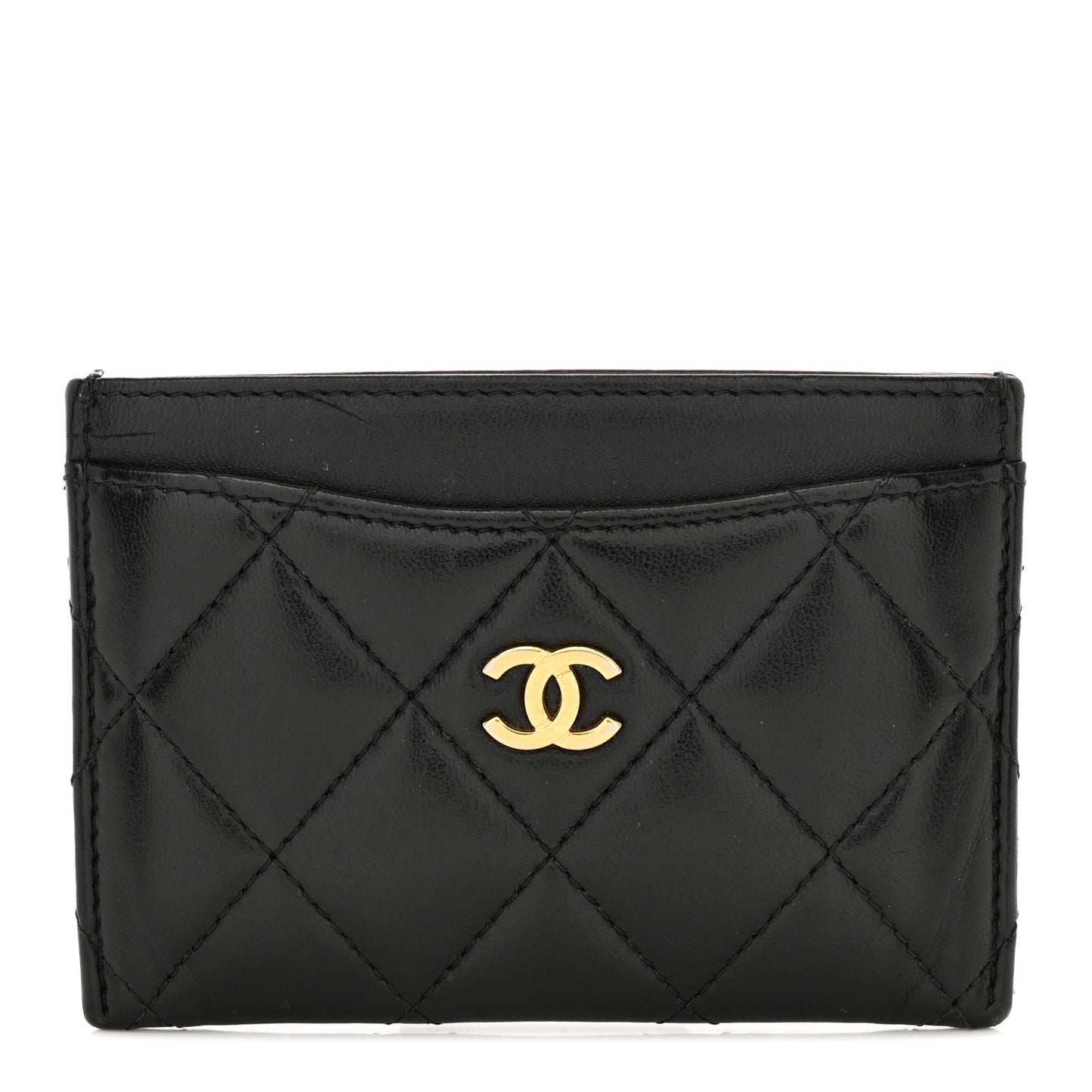 Lambskin Quilted Card Holder Black