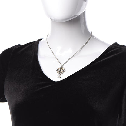 Chanel Crystal CC Drop Pendant Necklace Silver 2 of 5