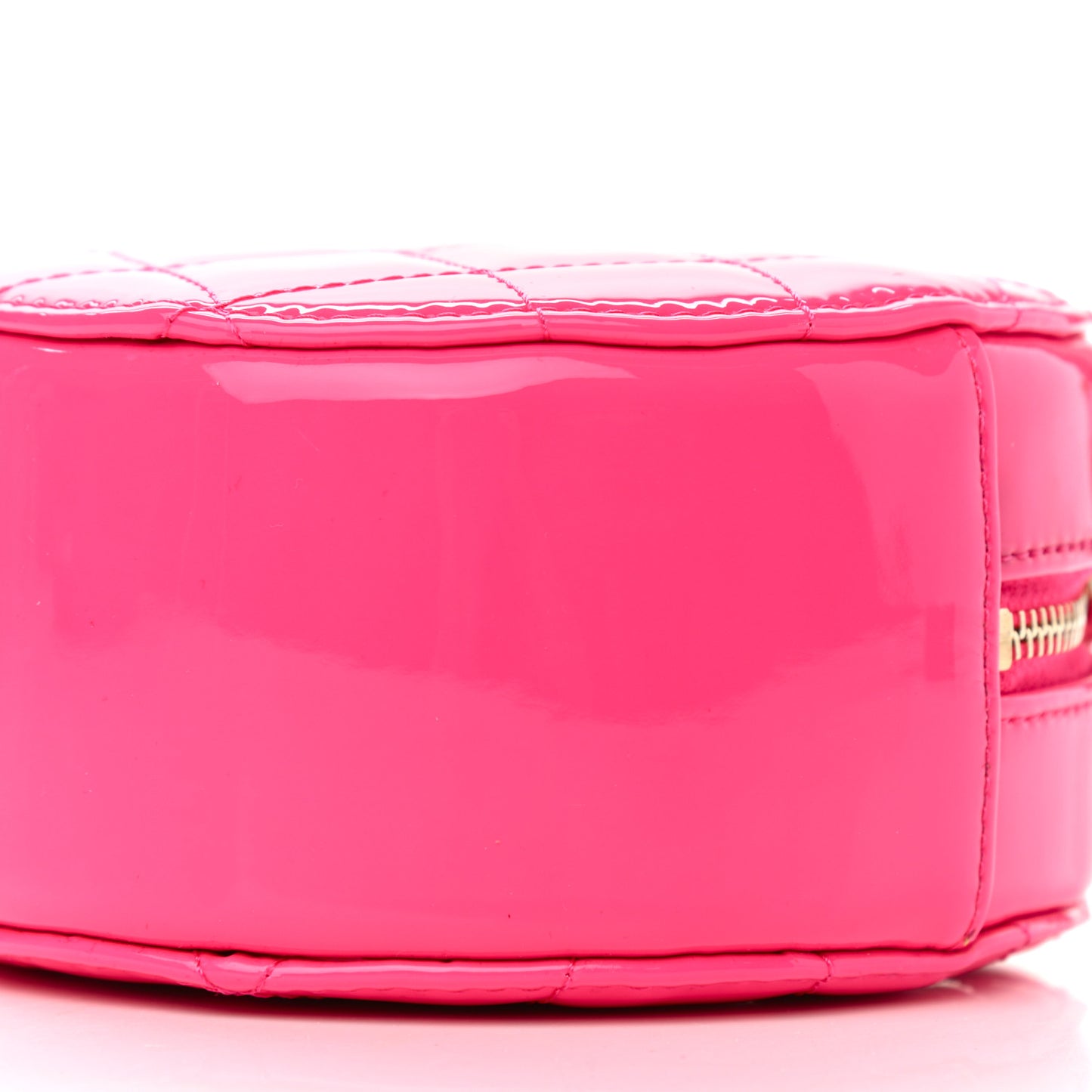 Patent Quilted Round Clutch With Chain Dark Pink