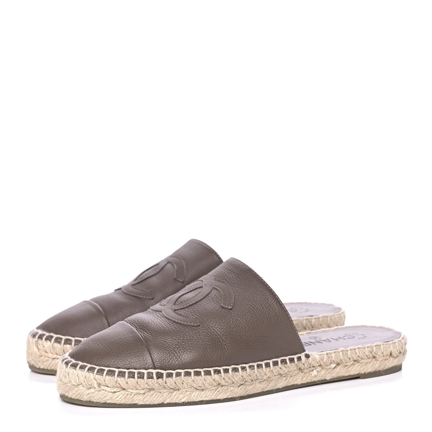 Calfskin CC Espadrille Mules 39 Dark Beige