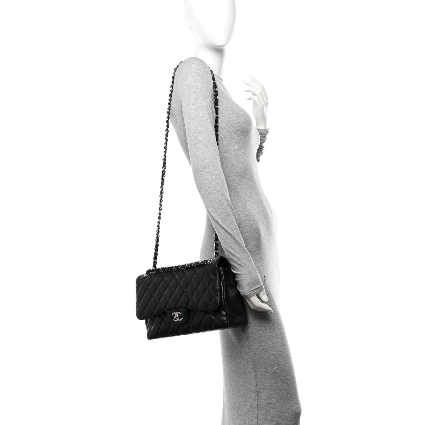 Caviar Quilted Jumbo Double Flap Black