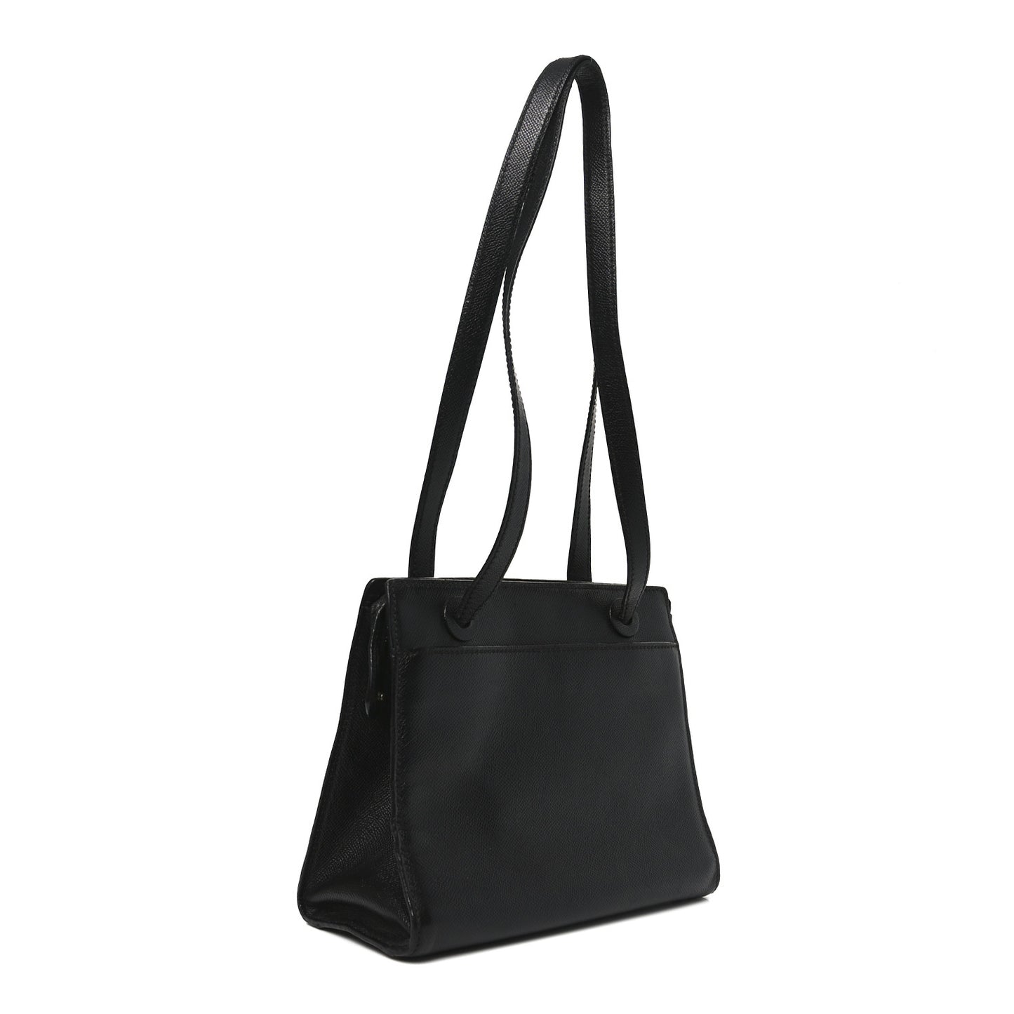 Grained Calfskin Logo Shoulder Bag Black